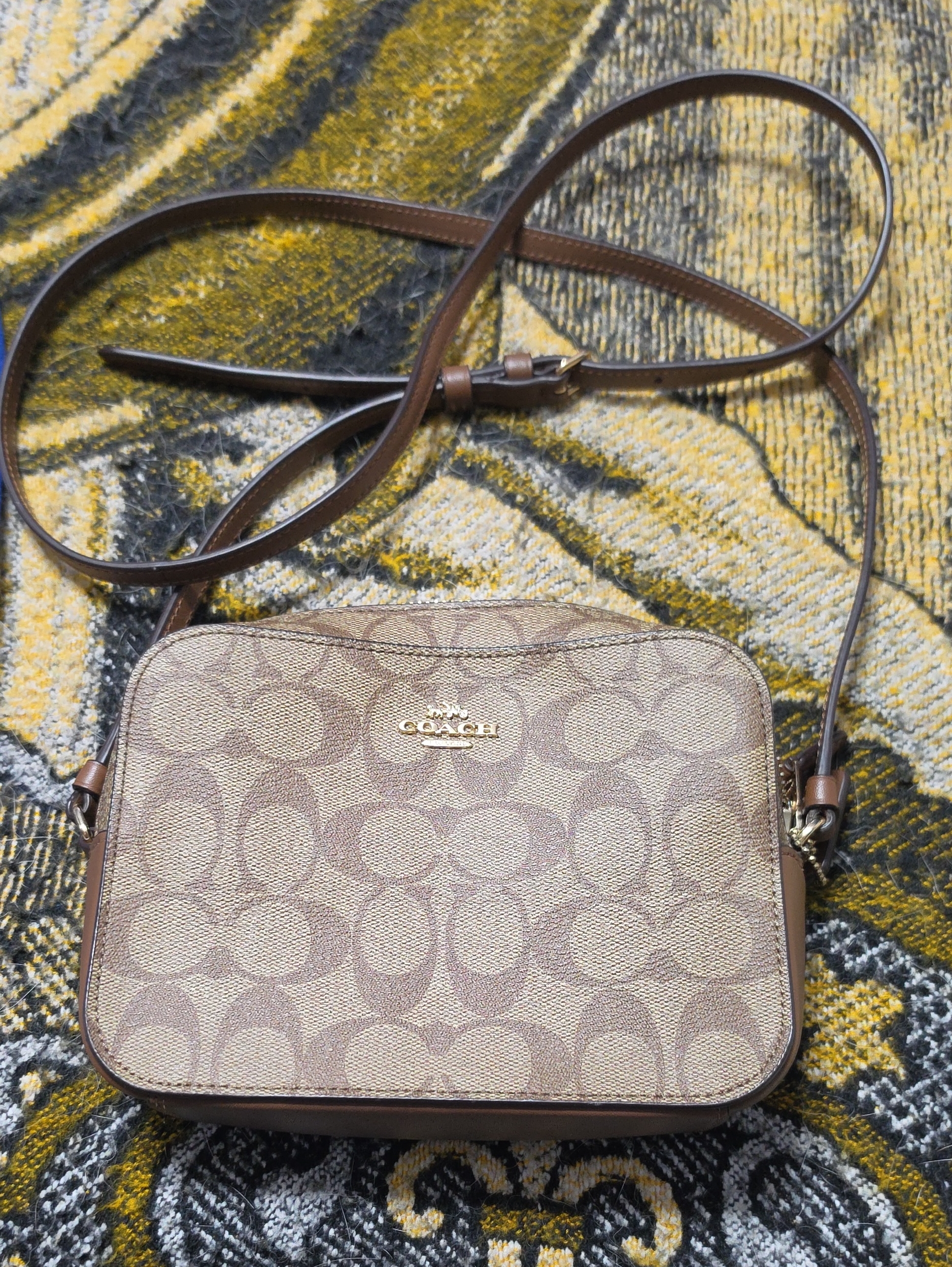 Coach Small Signature Canvas Crossbody Bag In Brown And Tan
